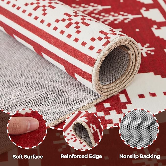 WITSHOCK Christmas Area Rugs for Living Room: 5x7 Stain Resistant Non-Slip Washable Red Snowflake Christmas Carpet, Soft Dining Room Bedroom Rugs, Indoor Decor for Home, Holiday