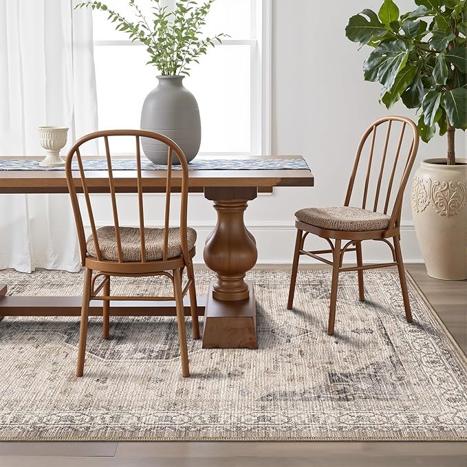 LUMI 4x6 Washable Area Rug for Living Room, Ultra Soft Traditional Rugs Non Slip with Rubber Backing, Low Profile, High Traffic, Stain Resistant Carpets, Ideal for Bedroom, Dining Room, Indoor