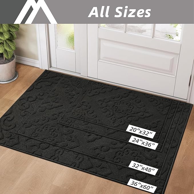 COSY HOMEER Door Mat 24”x36”,Absorbent Dirt Trapper Entryway Rugs,Non-Slip Welcome Mat,Washable Entry Rugs,Low Pile Doormat for Front Back Door,Wet Shoes & Paws,Black