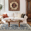 EVERGRACE Area Rugs for Living Room 5x7, Boho Floral Faux Wool Indoor Outdoor Rugs, Washable Rugs for Bedroom Dining Room Entryway Kitchen, Low Pile Floor Mat Carpet for Home Decor, Navy Blue