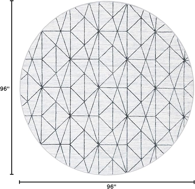Rugs.com Lattice Trellis Collection Rug – 8 Ft Round White Low-Pile Rug Perfect for Kitchens, Dining Rooms