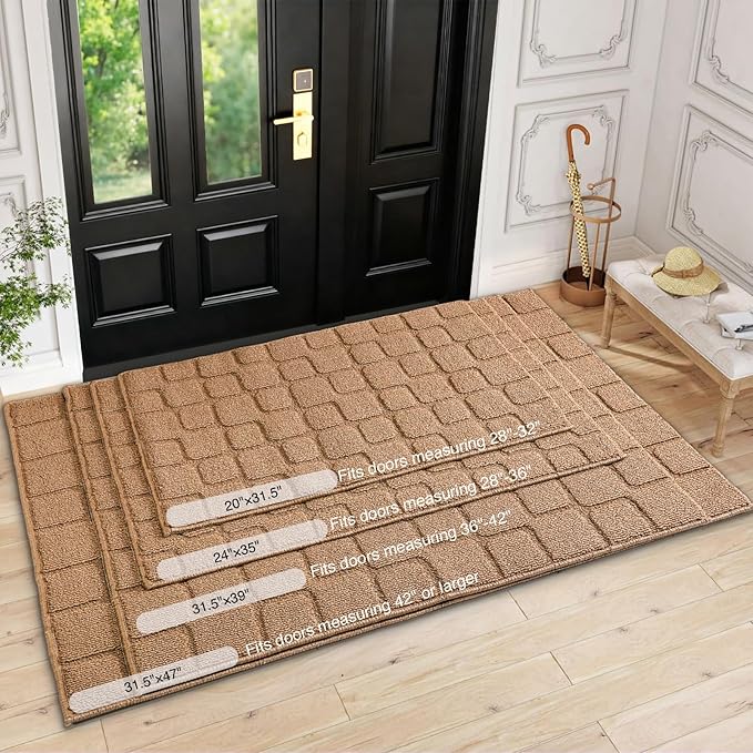 Large Front Door Mat Outside Entrance, Outdoor Indoor Door Mats for Entryway, Entrance, Entry, Patio, Waterproof Non Slip Doormat, Low-Profile, 31.5" × 47“, Brown