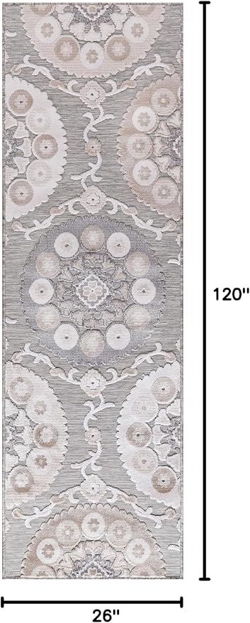 CAMILSON Runner Outdoor Rugs Oriental Retro Traditional Floral Medallion Area Rug 2x10 Non-Shedding Stain Resistant Indoor Carpet for Bathroom Hallway Kitchen Office (2 x 10 / Beige)