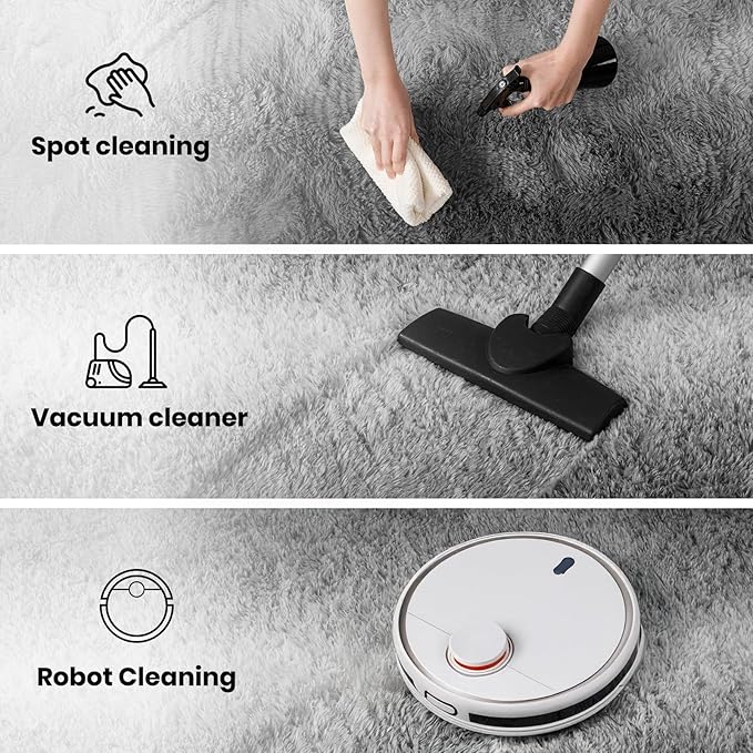 Zentavio Grey White Gradient Area Rugs for Living Room, Rugs for Bedroom 6x9 Fluffy Carpet Soft Shag Aesthetic Plush High Pile Gray Throw Rug for Nursery Kids Room Dorm