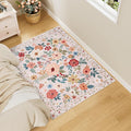 DUKINO 3x4 Area Rug, Lightweight Non Slip Washable Floral Rug, Indoor Low Pile & Non-Shedding Boho Design Carpets for Bedroom, Kitchen, Dining Room, Beige
