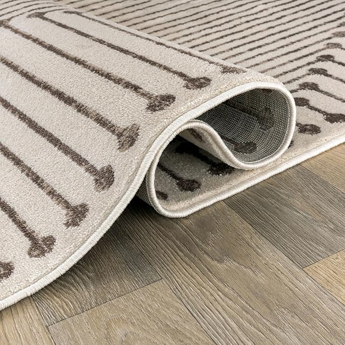 Rugshop Beige and Brown Geometric Area Rug – Soft Abstract Line Pattern Carpet for Living Room, Bedroom, or Office – Contemporary Neutral Decor Accent 2' 3" x 8' Runner Beige