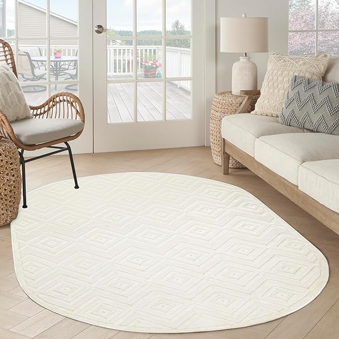 Nourison Home Versatile Ivory White 6' x 9' Oval Area Rug - Easy Clean, Non Shedding, Bed Room, Living Room, Dining Room, Kitchen (6' x 9' Oval)