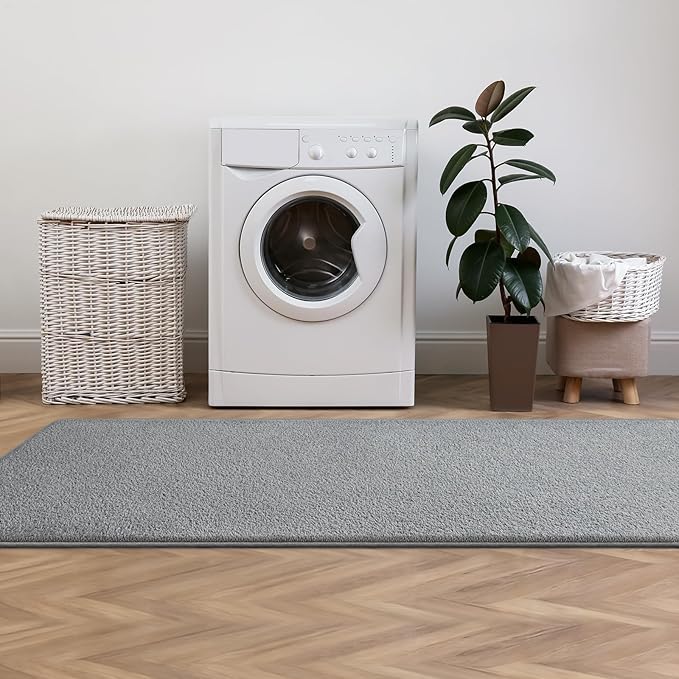 Modern Hallway Runner Rug, 2x6 Rug Runners for Kitchen, Grey Washable Long Runner Rugs for Hallways, Soft Indoor Carpet for Bedroom Bedside, Non-Slip Memory Foam Rugs for Entrance Living Room Décor