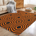 3x4 Geometric Circle Rugs for Bedroom Decor, Washable Retro 60s 70s Geometry Pattern Area Rug, Living Room Home Decoration, Non Slip Soft Thin, Black Orange Decor Carpet PF-P 49