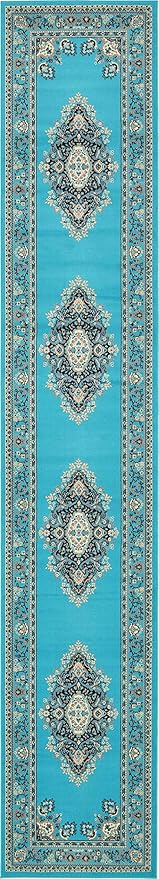 Unique Loom Reza Collection Traditional Persian Style Area Rug, 3 ft x 16 ft 5 in, Turquoise/Ivory