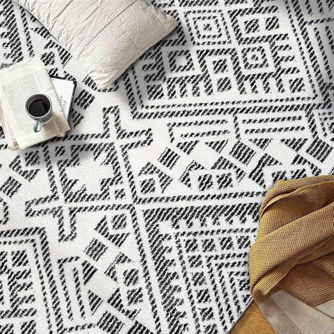 Rugshop Boho Cream Tribal Area Rug 4x6 Modern Indoor Carpet for Living Room, Bedroom, or Entryway – Non-Shedding, Low Pile Geometric Design 4' x 6'