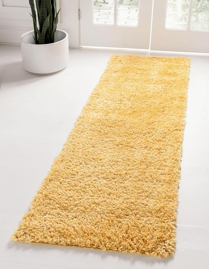 Unique Loom Davos Shag Collection Area Rug - Solid (2' 2" x 8' Runner, Sun Yellow)