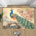 Peacock Peony Flower Area Rug 3x4-3x4 Rug, Classic Peacock Peony Rugs for Living Room, Oriental Carpet, Floral Animal Washable Area Rugs for Bedroom, Aesthetics Carpet - Peafowl Home Decor & Gifts