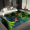 Pond Koi Fish Living Room Rug, 5x7ft, Summer Greenery Moss Stream Indoor Decor Carpet, with Non-Slip Backing Absorbent Thin Mat, Soft Easy Clean Washable Rugs for Office Entryway