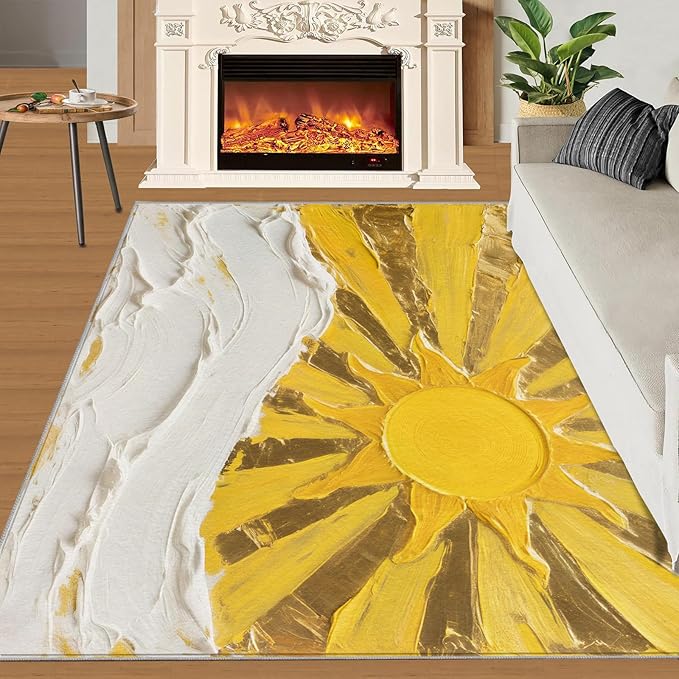 Boho Sun Runner Rugs 3x6ft, Abstraction Deco Bedside Rug, Minimalist Sunburst Laundry Rug with Non Slip Backing for Bedroom Kitchen Sink Front Door Entryway Indoor