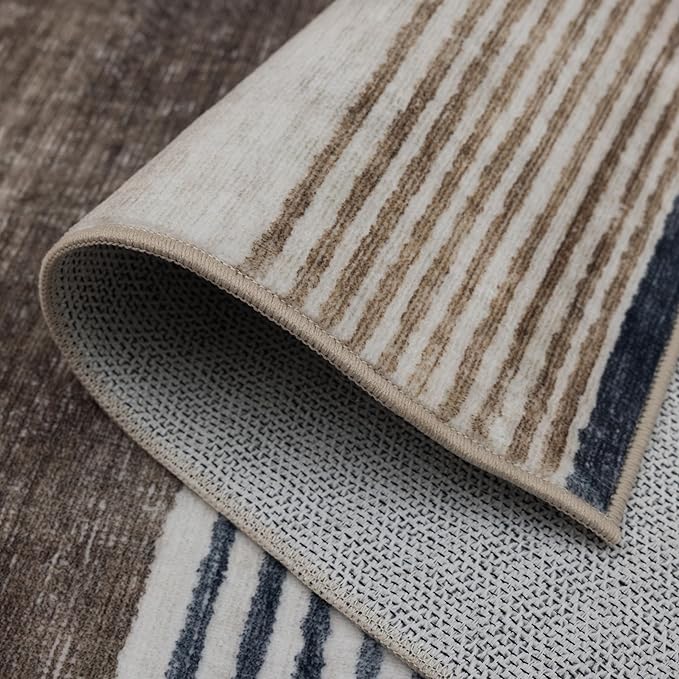 ReaLife Rugs Machine Washable Area Rug Runner - Living Room Bedroom Bathroom Kitchen Entryway Office - Non-Slip Baking Low Pile Stain Resistant Premium - Modern Geometric - Theo - Beige 2'6" x 6'