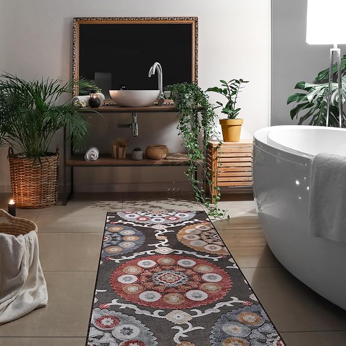 CAMILSON Runner Outdoor Rugs Oriental Retro Traditional Floral Medallion Area Rug 2x10 Non-Shedding Stain Resistant Indoor Carpet for Bathroom Hallway Kitchen Office (2 x 10 / Brown)