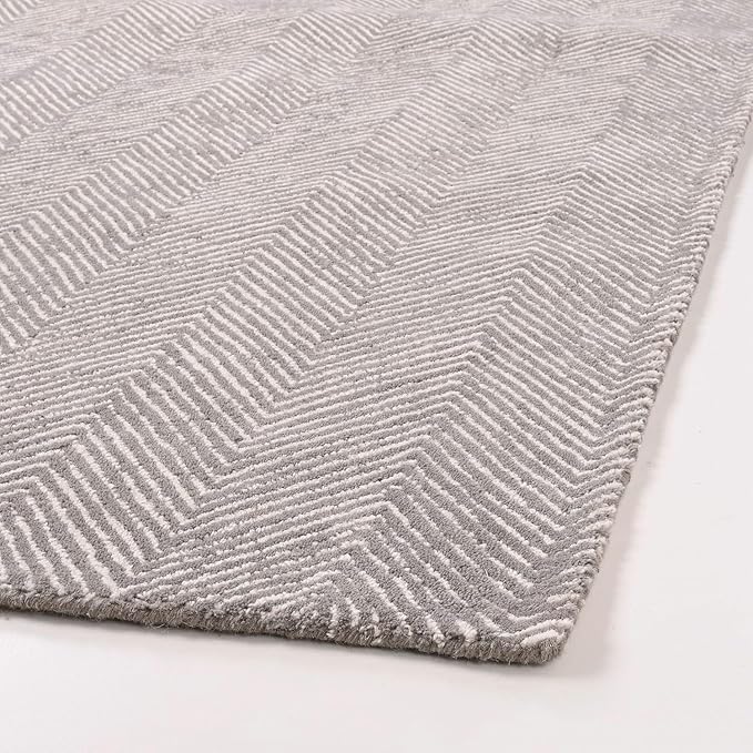 Modern Herringbone Chevron Collection Handcrafted Wool Area Rug - Durable, Zigzag Pattern, for High Traffic, Contemporary Design for Living Room, Bedroom, Dining Room Decor (Smoke Grey, 8' round)