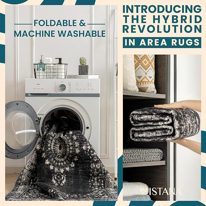 Istana 3x5 Area Rug - Black Modern Rugs for Living Room 3x5 - Foldable Rugs for Bedroom/Living Room Rug - Stain Resistant Washable Rug - Eco-Friendly Small Area Rugs