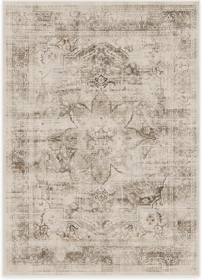 RUGGABLE Washable Vintage Area Rug – Sarrah Hazel 5x7, Stain-Resistant, Non-Slip – Medium Machine Washable Rugs for Living Room, Bedroom, Hallway, Entryway & Office–with Standard Pad