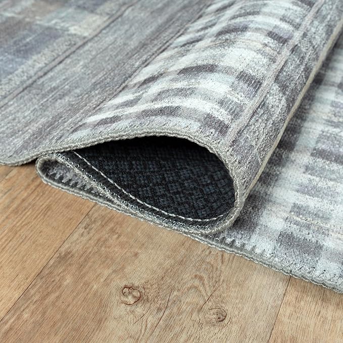 Bloom Rugs Washable Non-Slip 7 ft Runner - Gray Striped Runner for Entryway, Hallway, Bathroom, and Kitchen - Exact Size: 2.5' x 7'
