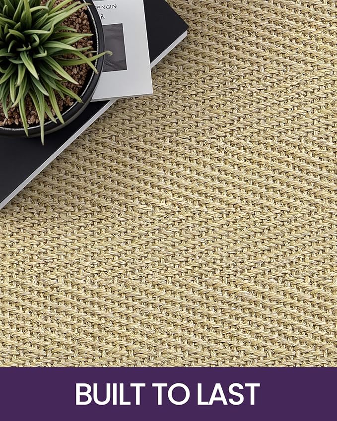 DEXI Round Sisal Rug Natural Fiber 4x4, Braided Woven Area Rugs No Shed, Soft Neutral Rustic Carpet Mat for Indoor Outdoor Patio Dining Living Room Bedroom Farmhouse, 4ft, Natural
