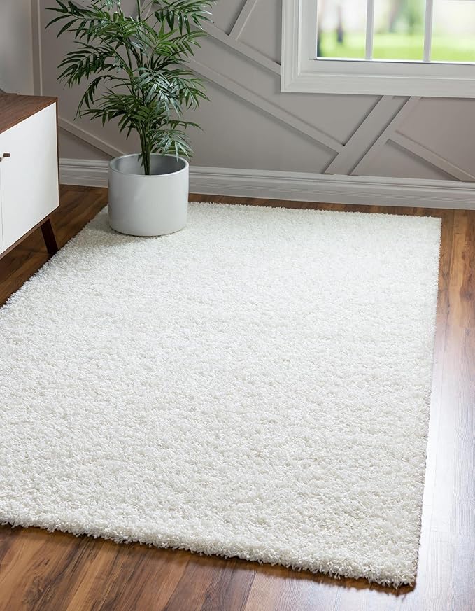Unique Loom Solid Shag Collection Area Rug (10' x 13' 11" Rectangle, Snow White)