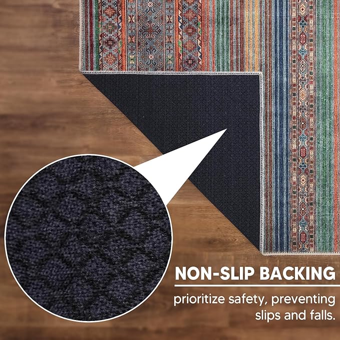 Keen Home Design 6x9 Rug - Machine Washable Area Rug with Non-Slip Backing, Ideal for Living Room, Dining Room, Bedroom - Vintage, Easy Clean, Durable, Low Pile Rug - (6' x 9')