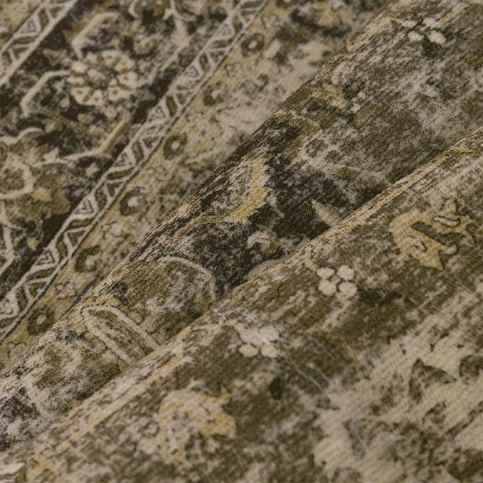 8x10 Washable Area Rug Brown Vintage Distressed Large Rug for Living Room Oriental Soft Thin Indoor Retro Carpet Non Slip Low Pile Floor Cover for Bedroom Dining Room Office Nursery