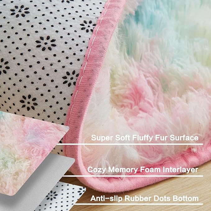 Andency 6x9 Area Rugs, Large Shag Fluffy Soft Shaggy Rugs for Living Room Bedroom, Non-Slip Tie-Dyed Rainbow Thick Plush Carpet for Kids Girls and Boys, Dorm Nursery Home Decor Aesthetic