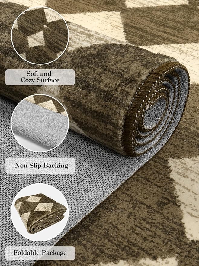 Lahome Washable Kitchen Runner Rug, Rug Runners for Hallways 6 Feet Non Slip Long Bathroom Rugs Runner, Moroccan Trellis Non Skid Low Pile Laundry Room Carpet Runners for Bedroom Entryway, 2x6 Brown