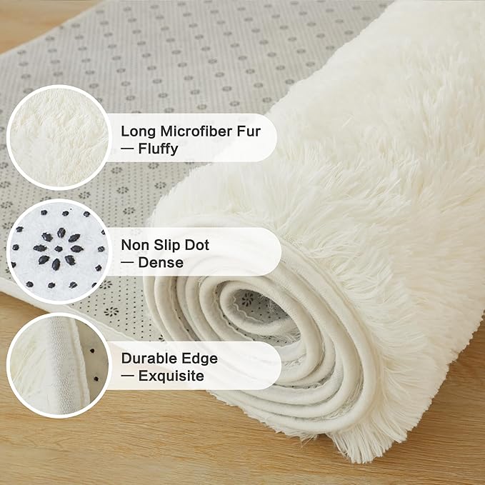 Andency 8x10 Area Rugs for Living Room, Cream Non-Slip Fluffy Soft Large Shag Bedroom Carpet, Big Indoor Thick Nursery Rug for Kids Dorm Home Decor Aesthetic