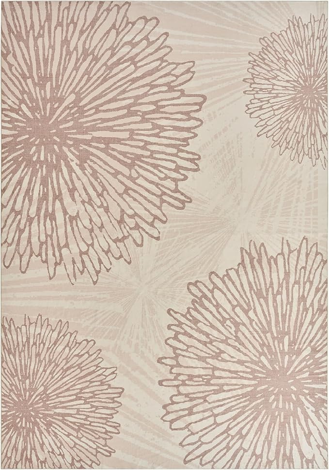 WITSHOCK 6x8 Area Rugs for Living Room: Beige Floral Washable Rugs for Bedroom Dining Room Office Nursery Modern Non-Slip Stain Resistant Low Pile Home Decor（Beige/Brown,6'x8'）