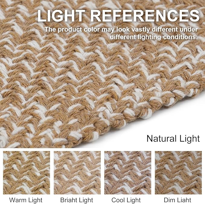Collive Hallway Runner Rug, 2' x 5' Soft Washable Tan Contemporary Modern Laundry Room Indoor Hand-Woven Cotton Carpet for Bedroom Entryway Front Door Farmhouse Kitchen