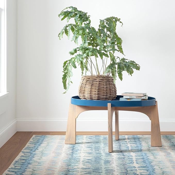 Dash and Albert Paint Chip Wool Area Rug - 5' x 8' Blue Graphic Hand Micro Hooked Accent Rug - Durable, High Traffic Areas Hallway, Living Room, Stairs