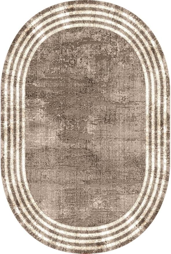 Country Earth Tone Brown Minimalist Distressed Home Office Rugs 4x6 for Living Room Bedroom Diningrooom Machine Washable Soft Thick Area Rug Nursery Dorm Kitchen Oval Geometric Bordered Large Carpet