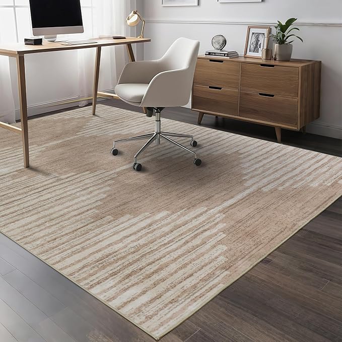 HelloTree Area Rug for Living Room 6x9 Washable Geometric Moroccan Rug Stripe Farmhouse Bohemian Minimalistic Non Slip Non Shedding Ultra Thin Soft Rug for Bedroom Office DiningRoom Nursery-Khaki