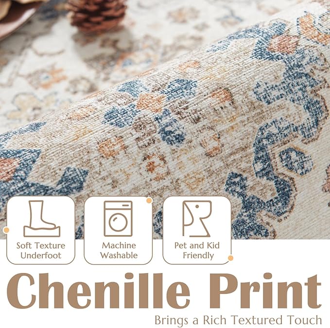 jinchan Runner Rug 2x5 Washable Hallway Rug Distressed Orange Multi Vintage Floral Runner Kitchen Floor Cover Indoor Mat Retro Entryway Living Room Bedroom Office Farmhouse