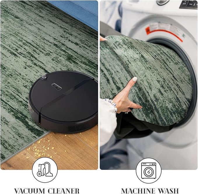 Modern Abstract Runner Rug 2x5, Forest Green Washable Kitchen Runner Entryway Rug Mat Non-Slip Soft Hallway Rug Runner Thin Print Faux Wool Carpet for Bedroom Laundry Room Indoor