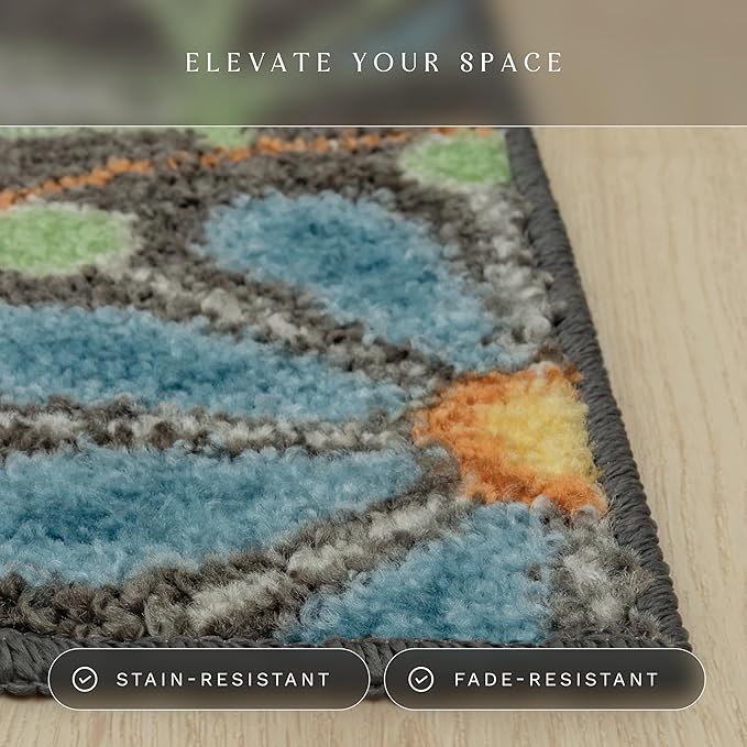 Maples Rugs Reggie Floral Runner Rug - Made in USA - Washable, Non Slip Indoor Carpet for Kitchen, Hallway, and Laundry Room, 2' x 10', Dark Grey