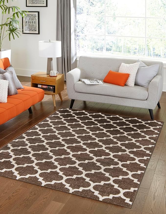 Rugs.com Lattice Collection Rug – Palace Rugs Brown Medium-Pile Rug Perfect for Living Rooms, Kitchens, Entryways
