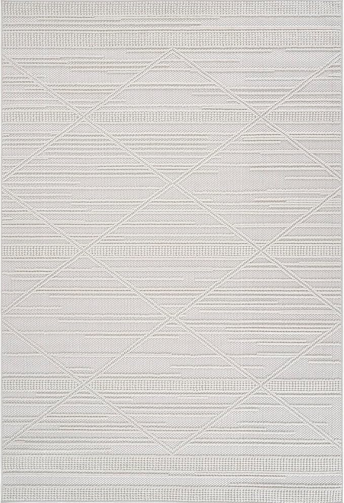 CAMILSON Micro Loop Rug 4x6 Modern Luxury Geometric Pattern Area Rugs Soft High and Low Pile Stain Resistant Easy-Cleaning Non-Shedding for Living Room Office Indoor Carpet (4 x 6 / White)