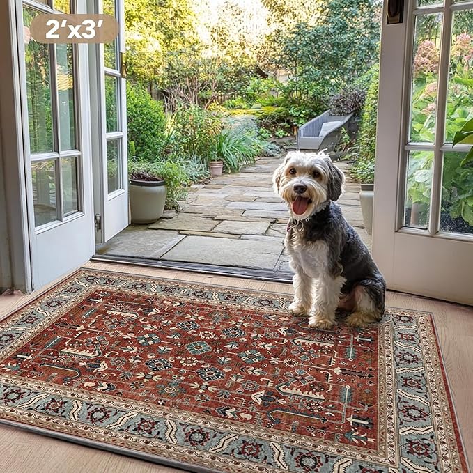 Washable Indoor Doormat 24" x 36" Non-Slip Entry Rug Welcome Mat Dirt Trapper Red