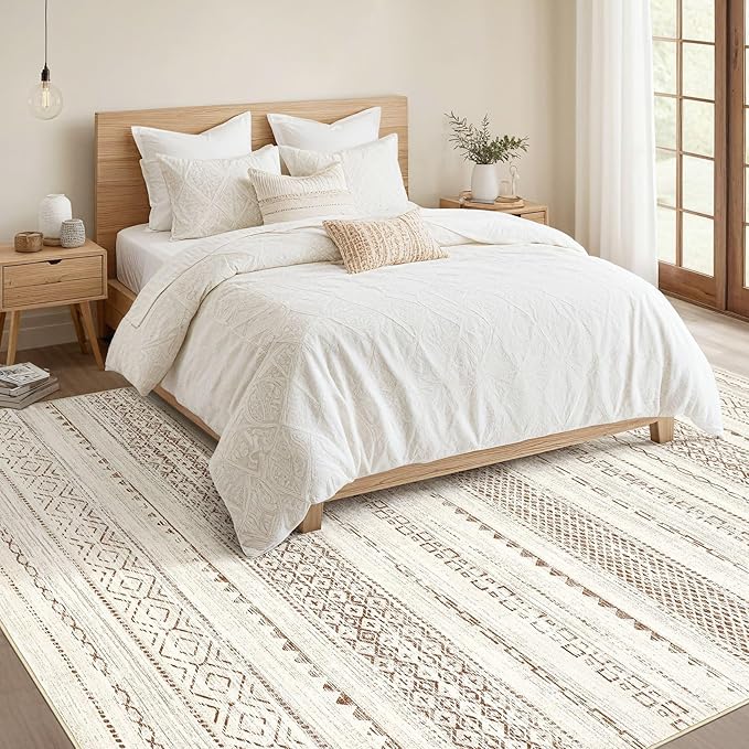 Nakagishi 10x12 Area Rug Living Room: Washable Boho Large Neutral Modern Soft Farmhouse Rugs Stain Resistant Indoor Floor Non-Slip Accent Carpet for Bedroom Nursery Kids Playroom Office Dining Room