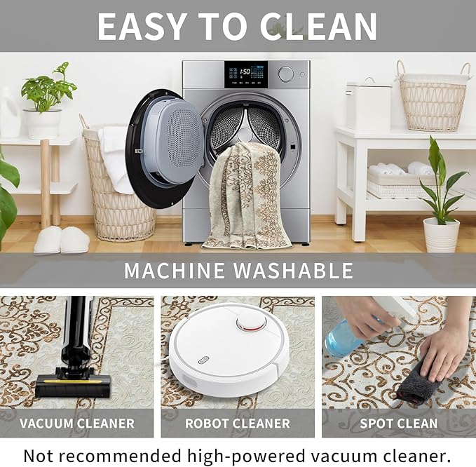 Easy-Going Area Rug 4x6 Washable Boho Neutral Rugs for Living Room Non-Slip Bedroom Rug Low Pile Lightweight Floral Brown Print Vintage Throw Rug for Dining Room Bathroom Kitchen Home Office Carpet