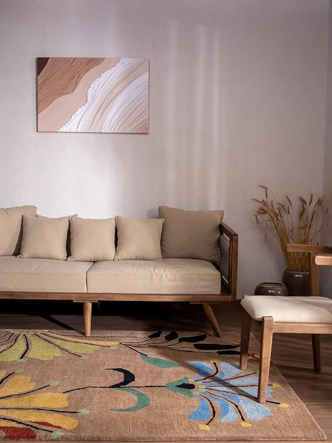Hand Tufted Wool ECO-Friendly Area Rugs - 10'x13', Rectangle Shape, Camel, Floral Modern Design, High Pile Thick Handmade Anti Skid Area Rugs for Living Room, Bed Room (K00219)
