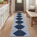HelloTree Hallway Runner Rug，2x6 Moroccan Modern Stripe Carpet Washable Machine Bathroom Runner Bohemian Design Modern Soft Non Slip Indoor Rug for Entryway Hallway Laundry Room Bedroom-Blue