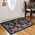 2x3 Machine Washable Area Rug for Entryway, Black Vintage Boho Floral Rug Non-Slip Low Pile Soft Faux Wool Small Carpet, Kids and Pets Friendly for Bedroom Kitchen Hallway Bedside Home Decor Rug