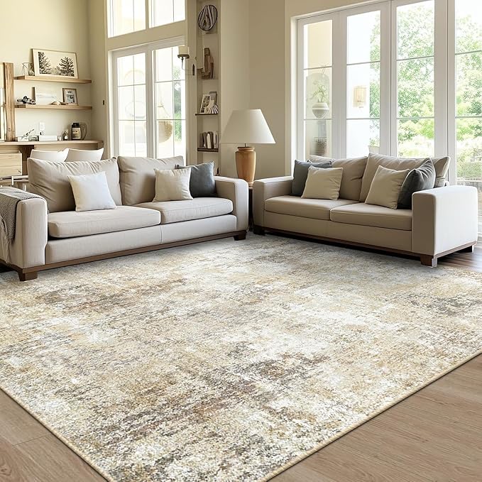 Washable Area Rugs 2'x10' Non-Slip Modern Abstract Soft for Living Room Entryway Bedroom Nursery, Print Pattern, Neutral Brown Gray