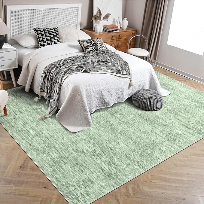 RUGSREAL 6x9 Large Bedroom Rug Christmas Soft Modern Area Rug for Living Room Non-Slip Stain Resistant Abstract Throw Floor Carpet Contemporary Solid Accent Carpet for Dining Room Office, Green